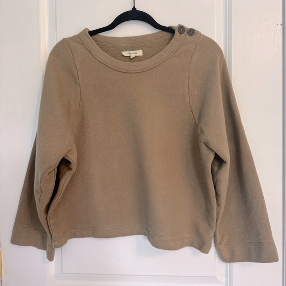 Madewell Shoulder Button Elbow Patch Long Sleeve Tan Top Size Small - Picture 4 of 7